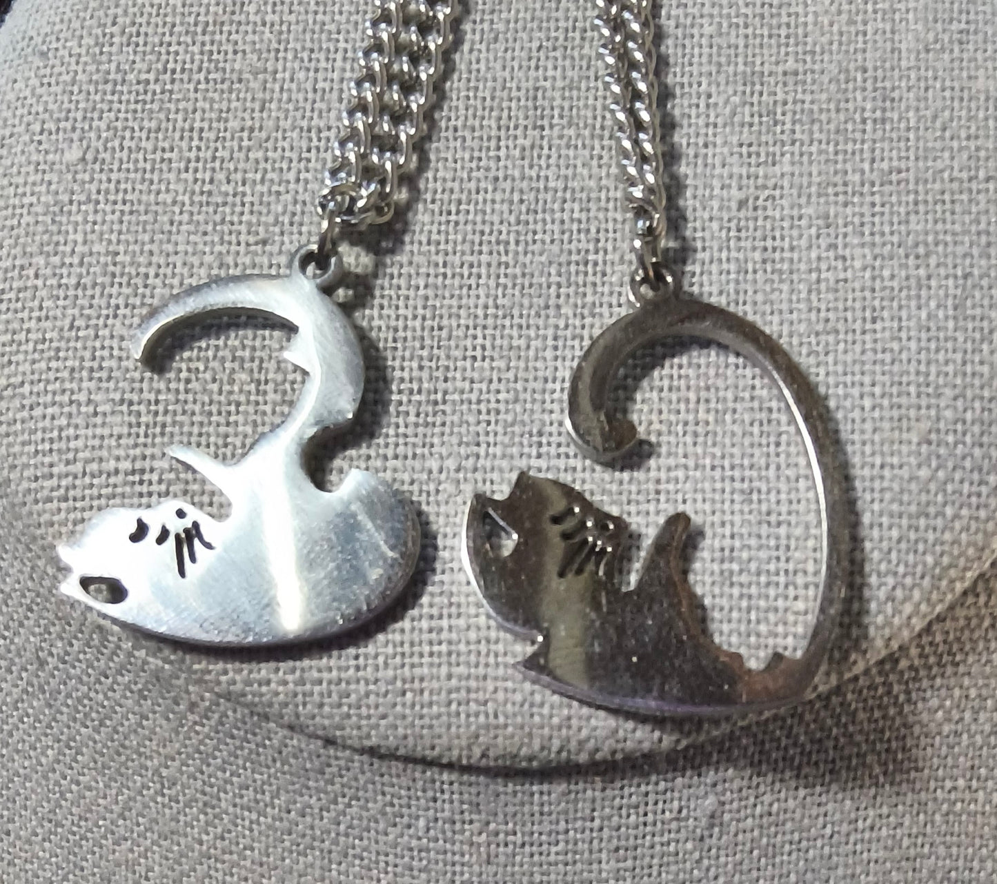 BFF or Parent/Child Cat Heart interlocking necklaces